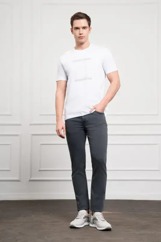 Morven Erkek Beyaz Trend Bisiklet Yaka Dinamik Fit Pamuk T-Shirt - 2