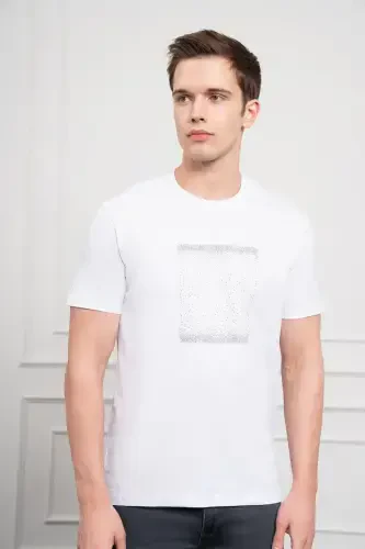 Morven Erkek Beyaz Trend Bisiklet Yaka Dinamik Fit Pamuk T-Shirt - 4