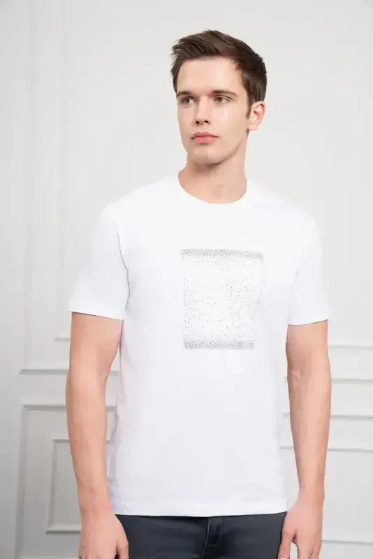 Morven Erkek Beyaz Trend Bisiklet Yaka Dinamik Fit Pamuk T-Shirt - 4