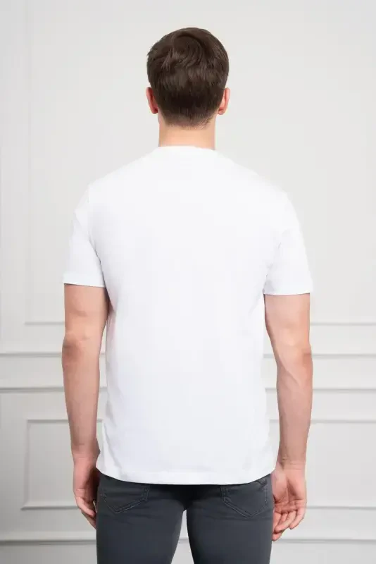 Morven Erkek Beyaz Trend Bisiklet Yaka Dinamik Fit Pamuk T-Shirt - 5