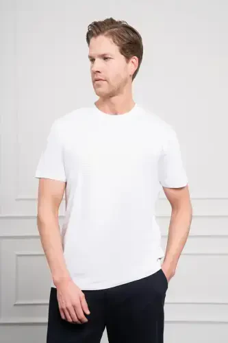 Morven Erkek Beyaz Trend Bisiklet Yaka Dinamik Fit Pamuk T-Shirt - MORVEN (1)