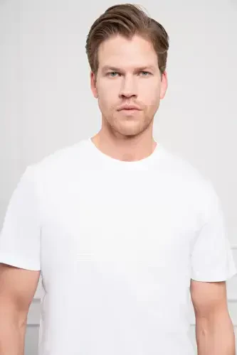 Morven Erkek Beyaz Trend Bisiklet Yaka Dinamik Fit Pamuk T-Shirt - 5