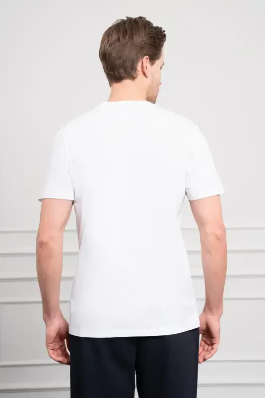 Morven Erkek Beyaz Trend Bisiklet Yaka Dinamik Fit Pamuk T-Shirt - 6