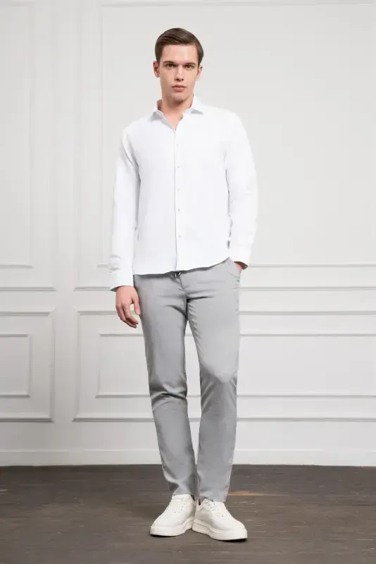 Morven Erkek Beyaz Trend İtalyan Yaka Slim Fit Dar Kesim Gömlek - 2