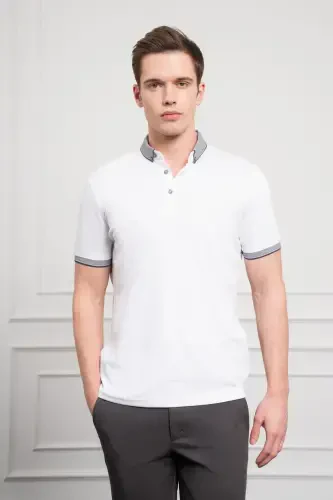 Morven Erkek Beyaz Trend Merserize Düz Düğmeli Yaka Dynamic Fit T-Shirt - 3