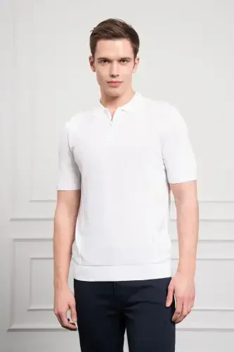 Morven Erkek Beyaz Trend Polo Yaka Dinamik Fit Rahat Kesim T-Shirt - MORVEN (1)