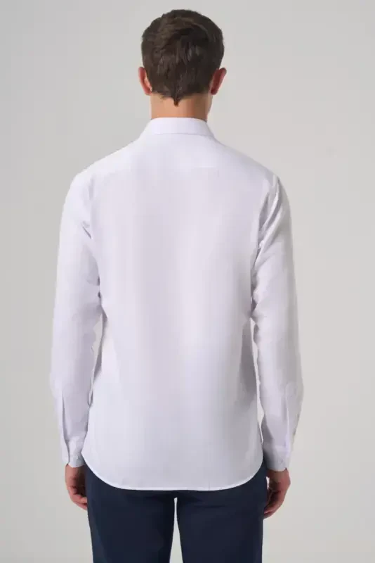 Morven Erkek Beyaz Trend Slim Fit İtalyan Yaka Gömlek - 5
