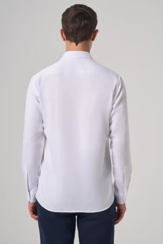 Modazone Erkek Beyaz Trend Slim Fit İtalyan Yaka Gömlek - 5
