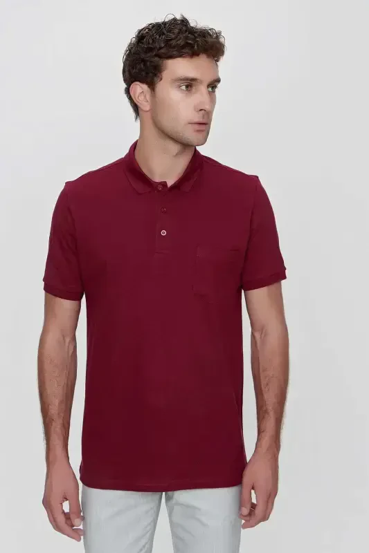 Morven Erkek Bordo Basic Düz %100 Pamuk Battal Geniş Kesim Kısa Kollu Polo Yaka Tişört - 3