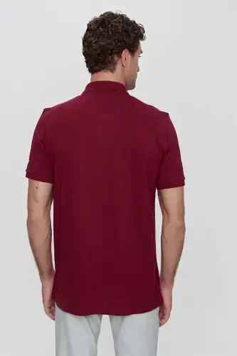 Morven Erkek Bordo Basic Düz %100 Pamuk Battal Geniş Kesim Kısa Kollu Polo Yaka Tişört - 6