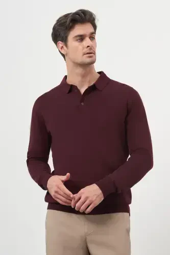 Morven Erkek Bordo Basic Polo Yaka Dynamic Fit Rahat Kesim Triko - MORVEN (1)