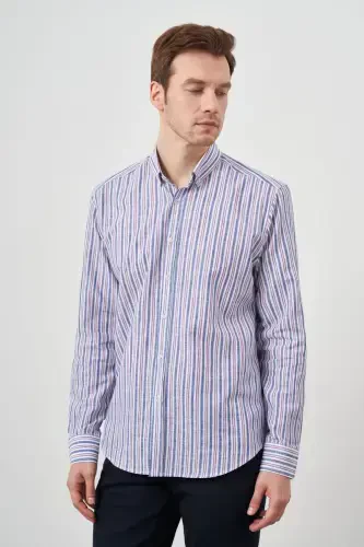 Morven Erkek Bordo Keten Panolu Düğmeli Yaka Regular Fit Gömlek - 4