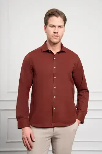 Morven Erkek Bordo Trend İtalyan Yaka Slim Fit Dar Kesim Gömlek 