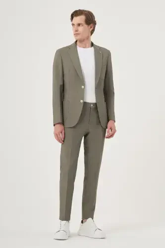 Morven Erkek Çağla Yeşili Poliviskon Trend Çizgili Slim Fit Mono Yaka Takım Elbise - 6