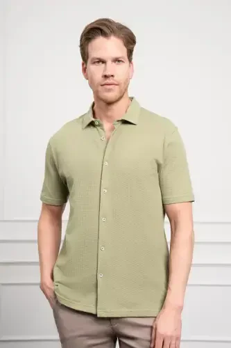 Modazone Erkek Çağla Yeşili Trend Apaçi Yaka Dynamic Fit Kısa Kollu Gömlek 