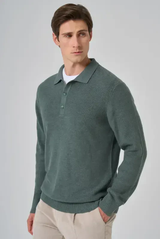 Morven Erkek Çağla Yeşili Trend Polo Yaka Dynamic Fit Rahat Kesim Triko - 1