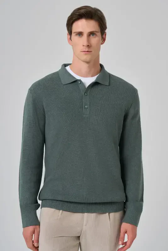 Morven Erkek Çağla Yeşili Trend Polo Yaka Dynamic Fit Rahat Kesim Triko - 3