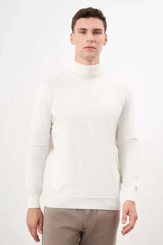 Morven Erkek Ekru Basic Balıkçı Yaka Dynamic Fit Rahat Kesim Triko - 2