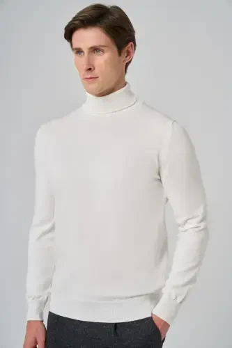 Morven Erkek Ekru Basic Balıkçı Yaka Dynamic Fit Rahat Kesim Triko - 3