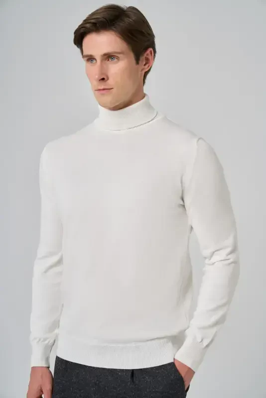 Morven Erkek Ekru Basic Balıkçı Yaka Dynamic Fit Rahat Kesim Triko - 3