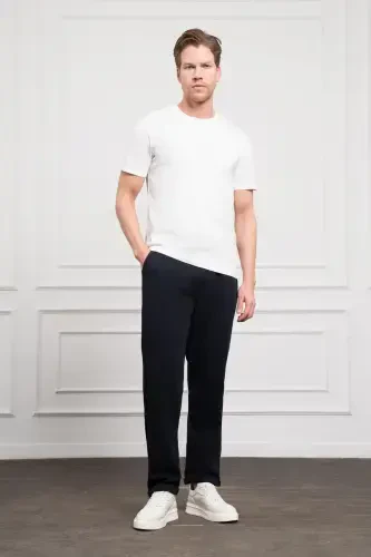 Morven Erkek Ekru Basic Bisiklet Yaka Dynamic Fit Pamuk T-Shirt - MORVEN (1)