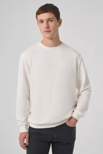 Morven Erkek Ekru Basic Bisiklet Yaka Sweatshirt - MORVEN (1)