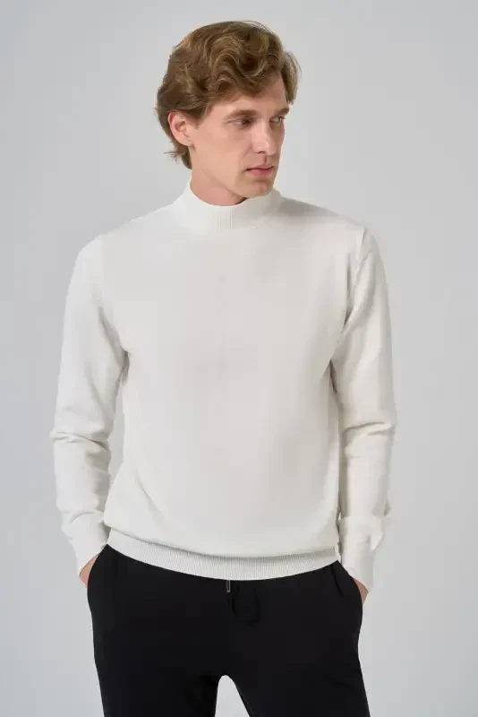 Morven Erkek Ekru Basic Yarım Balıkçı Yaka Dynamic Fit Rahat Kesim Triko - 1