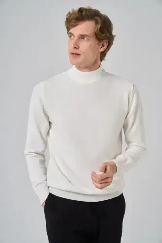 Morven Erkek Ekru Basic Yarım Balıkçı Yaka Dynamic Fit Rahat Kesim Triko - 4