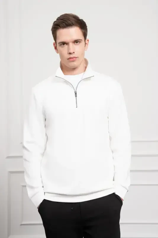 Morven Erkek Ekru Femuarlı Bato Yaka Dynamic Fit Rahat Kesim Sweatshirt - 1