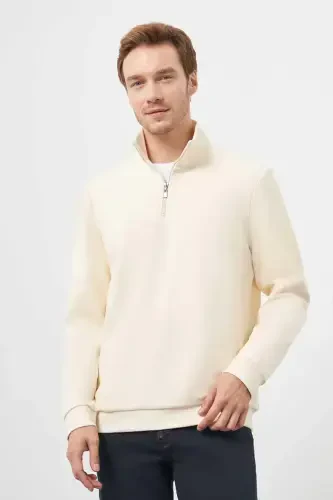 Morven Erkek Ekru Fermuarlı Bato Yaka Sweat-Shirt - MORVEN (1)