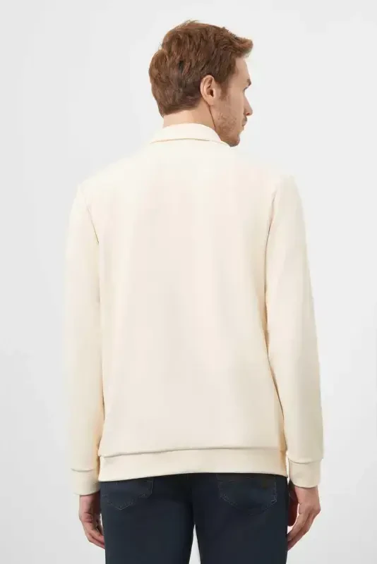 Morven Erkek Ekru Fermuarlı Bato Yaka Sweat-Shirt - 5