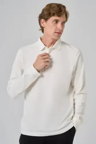 Morven Erkek Ekru Pamuk Trend Ağaç Kabuğu Desen Dinamik Fit Polo Yaka Sweat-Shirt - MORVEN (1)