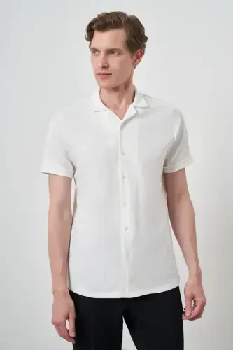 Morven Erkek Ekru Trend Apaçi Yaka Kısa Kollu Gömlek - 4