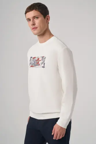 Modazone Erkek Ekru Trend Baskılı Bisiklet Yaka Sweatshirt - MORVEN (1)