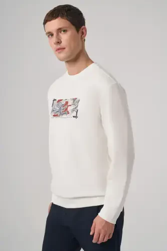 Morven Erkek Ekru Trend Baskılı Bisiklet Yaka Sweatshirt - MORVEN (1)