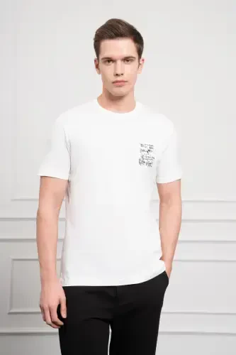 Morven Erkek Ekru Trend Bisiklet Yaka Dinamik Fit Pamuk T-Shirt - MORVEN (1)