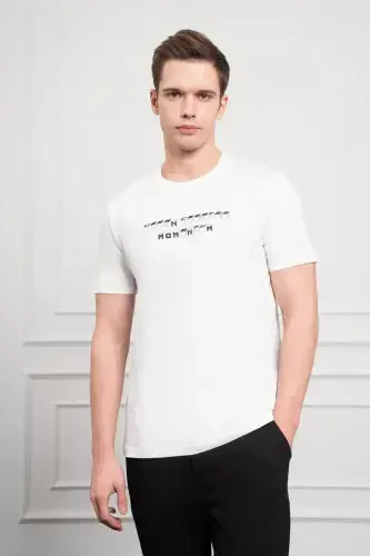 Morven Erkek Ekru Trend Bisiklet Yaka Dinamik Fit Pamuk T-Shirt 