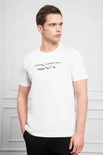 Morven Erkek Ekru Trend Bisiklet Yaka Dinamik Fit Pamuk T-Shirt - 4