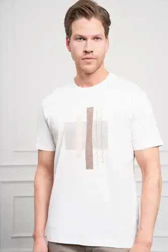 Morven Erkek Ekru Trend Bisiklet Yaka Dinamik Fit Pamuk T-Shirt - 4