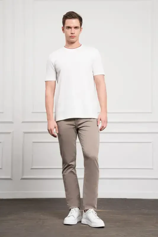 Morven Erkek Ekru Trend Bisiklet Yaka Dinamik Fit T-Shirt - 2