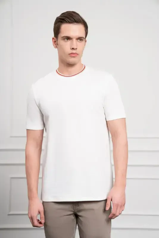 Morven Erkek Ekru Trend Bisiklet Yaka Dinamik Fit T-Shirt - 3