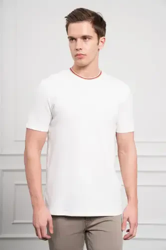 Morven Erkek Ekru Trend Bisiklet Yaka Dinamik Fit T-Shirt - 4