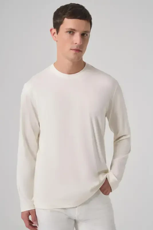 Morven Erkek Ekru Trend Bisiklet Yaka Rayon Sweatshirt - 2