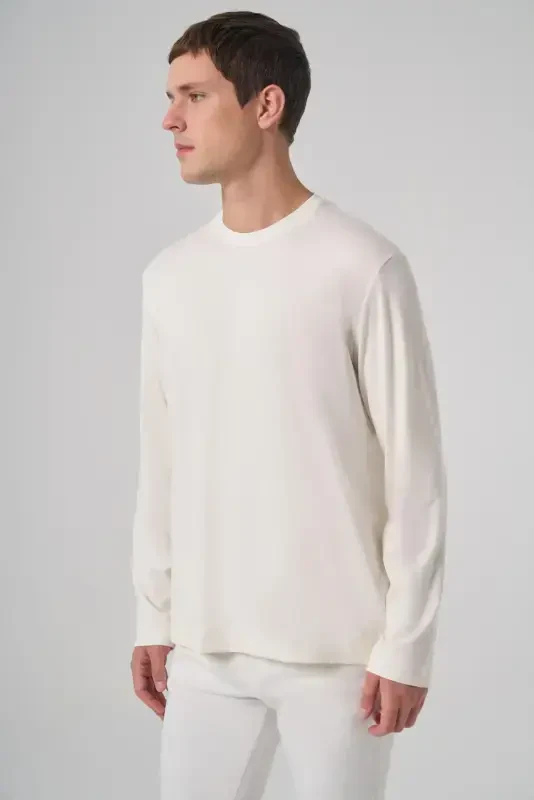 Morven Erkek Ekru Trend Bisiklet Yaka Rayon Sweatshirt - 3