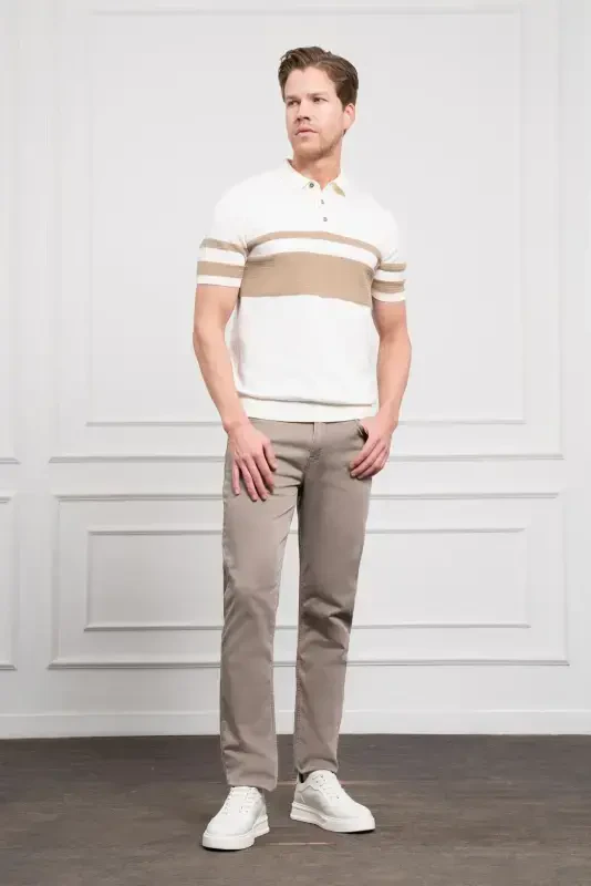 Morven Erkek Ekru Trend Dynamic Fit Rahat Kesim Polo Yaka T-Shirt - 2