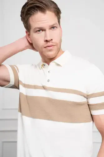 Morven Erkek Ekru Trend Dynamic Fit Rahat Kesim Polo Yaka T-Shirt - 5
