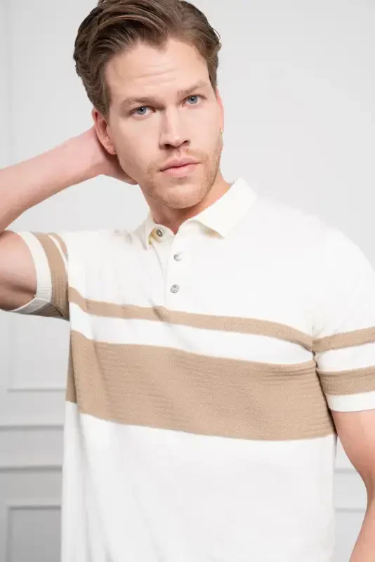 Morven Erkek Ekru Trend Dynamic Fit Rahat Kesim Polo Yaka T-Shirt - 5