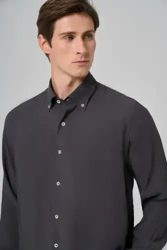 Morven Erkek Füme Dynamic Fit Düğmeli Yaka Modal Gömlek - 4