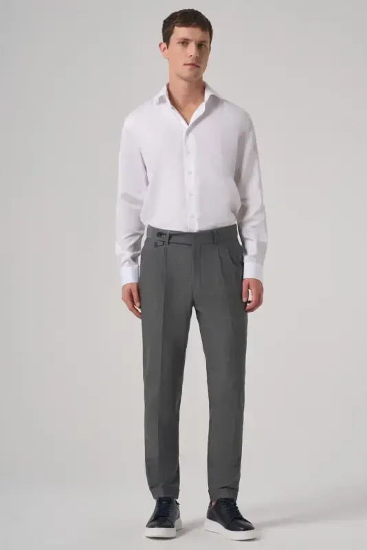 Morven Erkek Füme Poliviskon Trend Desenli Slim Fit Çift Pile Pantolon - 3