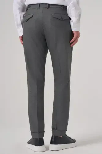 Morven Erkek Füme Poliviskon Trend Desenli Slim Fit Çift Pile Pantolon - 5